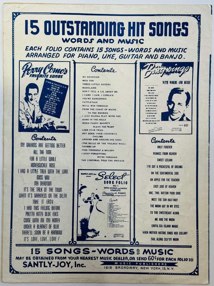 Autographed Sheet Music by Perry Como JSA - 3