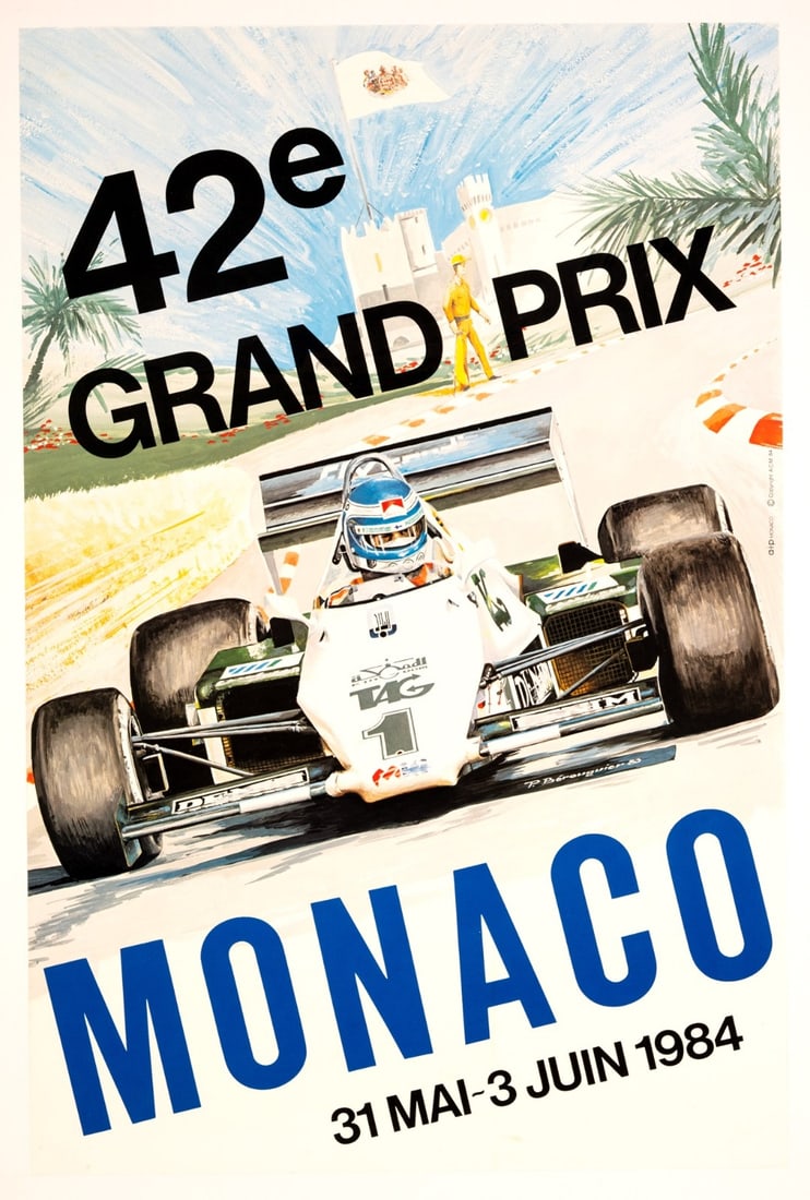 Monaco Grand Prix 1984 Berenguier Vintage French Poster Excellent Original (1 of 3)