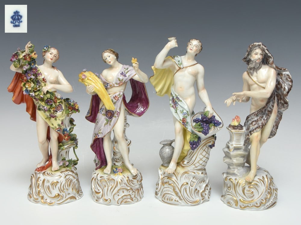 Volkstedt Figurines 1762 Irish Dresden Set Of 4 The Four Seasons repaired (1 of 9)