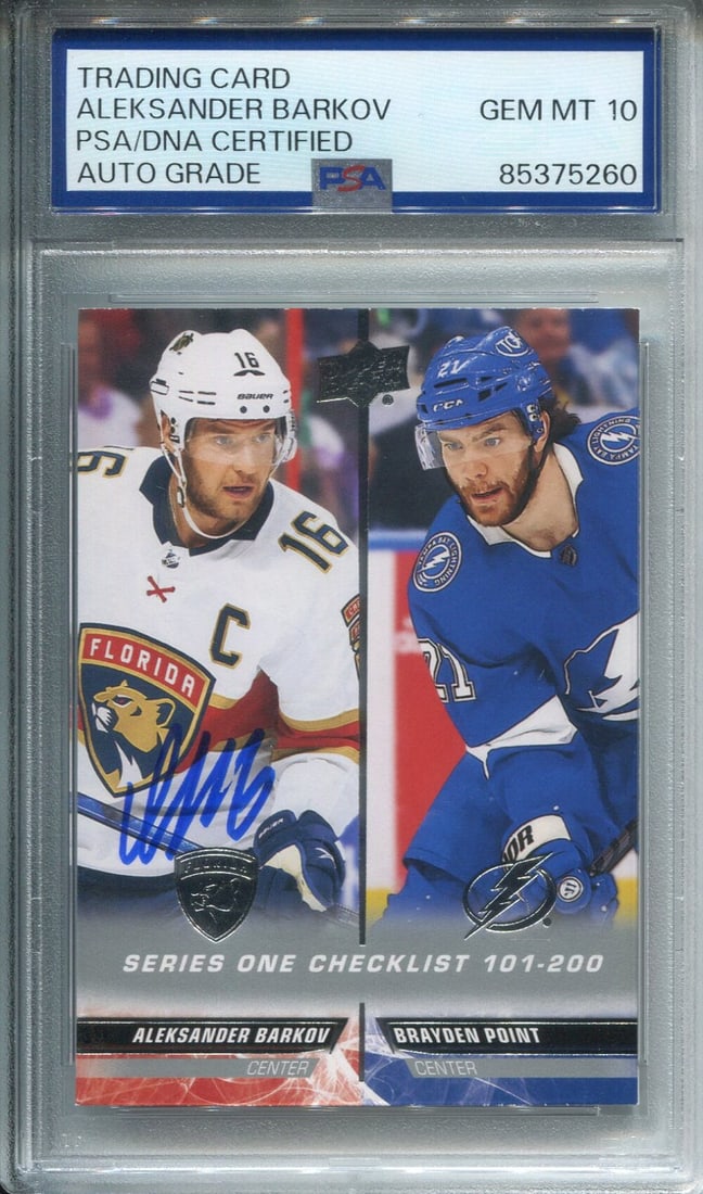 Aleksander Barkov Autographed Upper Deck Card PSA Auto Grade 10: Aleksander Barkov Autographed Upper Deck Card PSA Auto Grade 10 Aleksander Barkov's skills on the ice are matched only by his skill in signing autographs, making this Upper Deck card a must-have for a