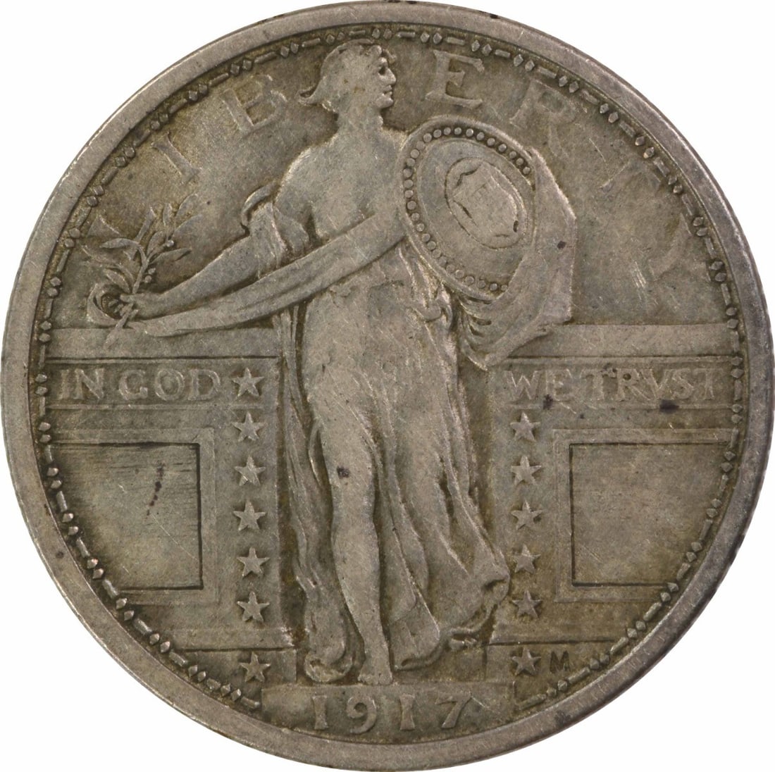 Type 1 Standing Liberty Quarter Silver 1917 Uncertified: Type 1 Standing Liberty Quarter Silver 1917 Uncertified The 1917 Standing Liberty Quarter Silver coin features a unique design by Hermon A. Mac Neil, showcasing the iconic standing figure of Liberty o