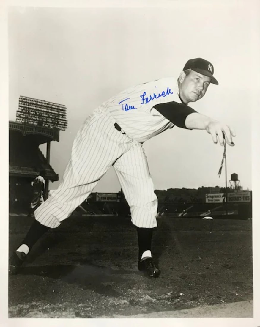 Tom Ferrick Autographed Baseball Photo: Tom Ferrick Autographed Baseball Photo Tom Ferrick's bold signature in blue sharpie takes center stage on this 8x10 baseball photo, making it a unique and eye-catching piece for fans of the artist. Th