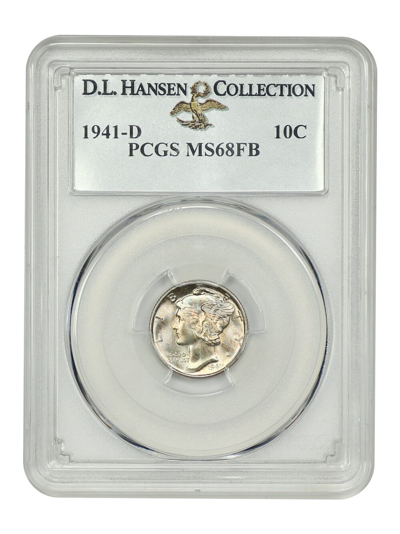 1941-D 10C PCGS MS68FB ex: D.L. Hansen: 1941-D 10C PCGS MS68FB ex: D.L. Hansen The 1941-D 10C PCGS MS68FB ex: D.L. Hansen is an exceptionally graded uncirculated Mercury dime, boasting a high grade of 68 from the Professional Coin Grading S