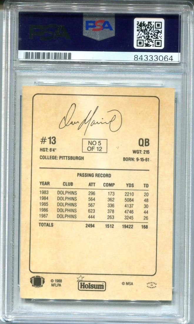 Dan Marino 1998 Holsum PSA Authentic Card - 2
