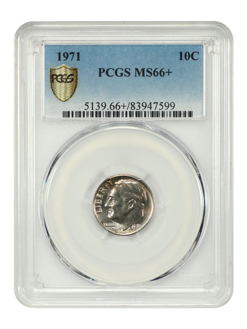 PCGS MS66+ Roosevelt dime 1971: PCGS MS66+ Roosevelt dime 1971 The 1971 PCGS MS66+ Roosevelt dime boasts an exceptional grade, showcasing its impressive strike and luster. Certified by the prestigious Professional Coin Grading Servi
