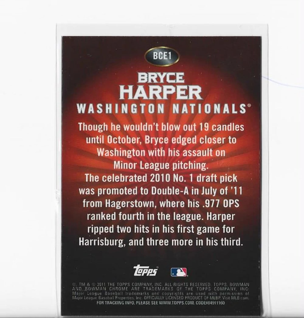 Harper 2011 Bowman Chrome BCE1 Card - 2