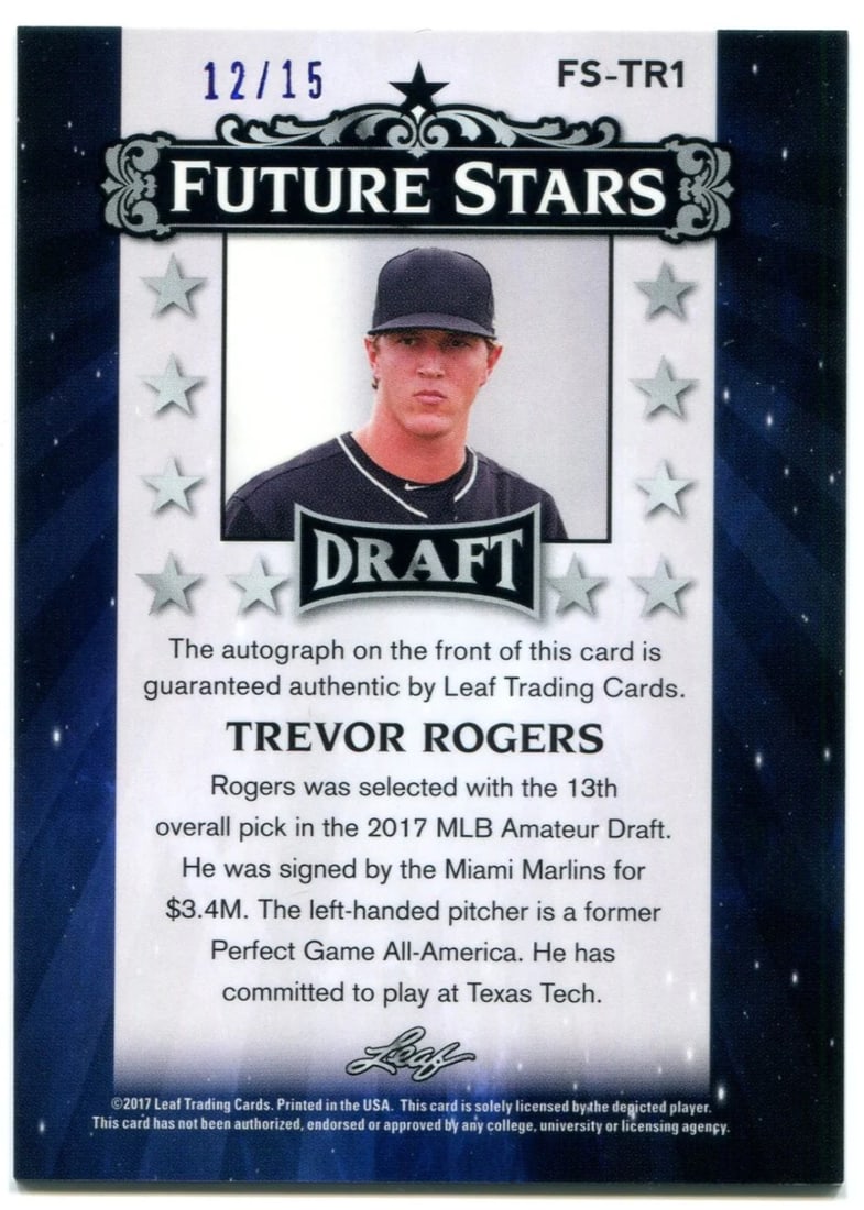 Trevor Rogers Signed Leaf Draft Future Stars 12/ 15 - 2