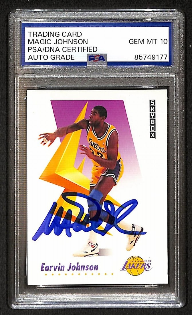 Magic Johnson 1991-92 Skybox Signed/ Autographed Card #137 PSA/ DNA 10 BA206371: Magic Johnson 1991-92 Skybox Signed/ Autographed Card #137 PSA/ DNA 10 BA206371 Signed by Magic Johnson, the iconic point guard of the Los Angeles Lakers, in 1991-92 Skybox form. This PSA/DNA graded c