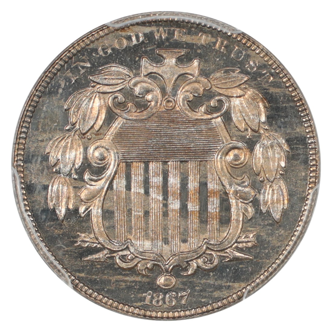 Shield Nickel Rays PCGS CAC 1867 5C PR63 - 3