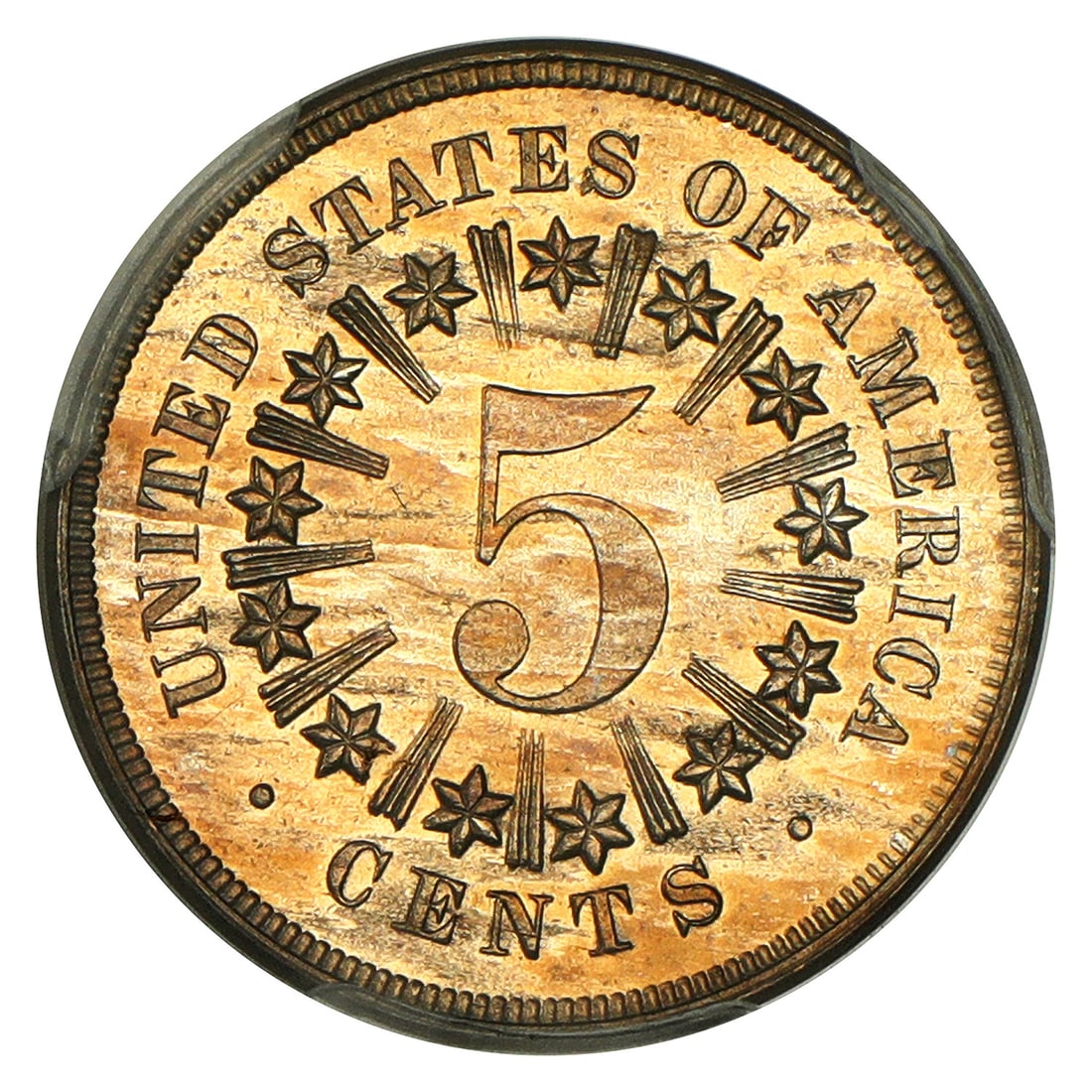Shield Nickel Rays PCGS CAC 1867 5C PR63 - 6