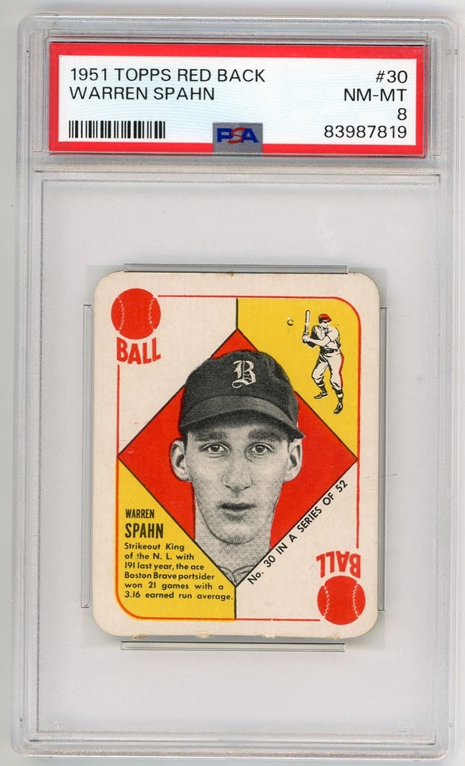 Warren Spahn 1951 Topps Red Back #30 PSA 8 (1 of 2)