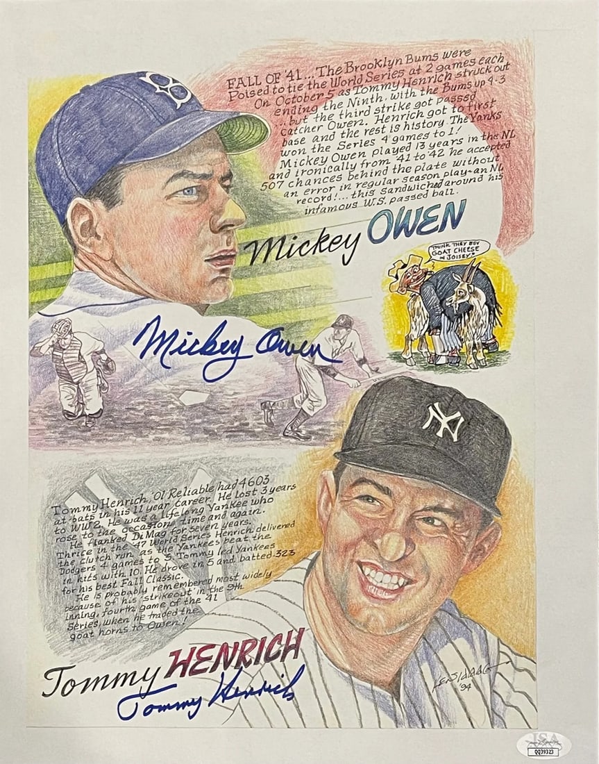 Mickey Owen & Tommy Henrich Autographed 11x14 Litho (JSA) (1 of 1)