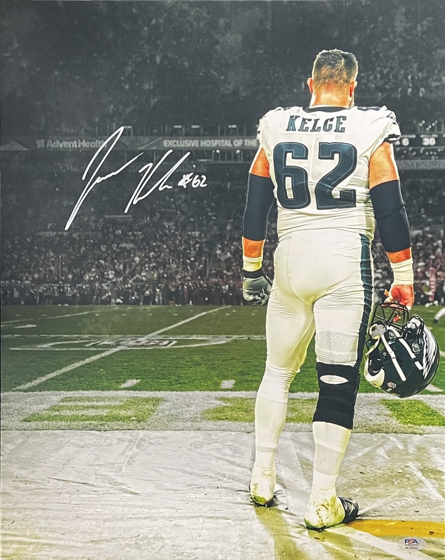 Jason Kelce Philadelphia Eagles Signed 16x20 Photo Witness PSA/ DNA 205816: Jason Kelce Philadelphia Eagles Signed 16x20 Photo Witness PSA/ DNA 205816 Jason Kelce's signature bears witness to the Philadelphia Eagles' storied history, captured in this 16x20 photo. The Professi