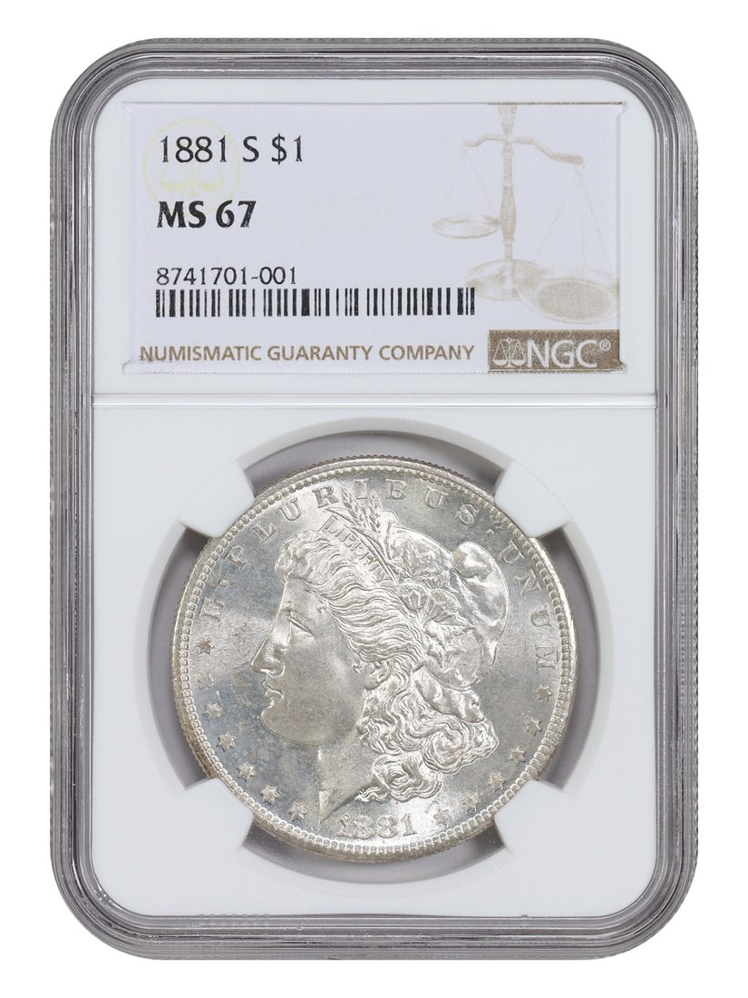 1881-S $1 NGC MS67 - Morgan Dollar - Popular Collector Date: 1881-S $1 NGC MS67 - Morgan Dollar - Popular Collector Date The 1881-S $1 Morgan Dollar, graded MS67 by the Numismatic Guaranty Corporation (NGC), boasts exceptional condition and a rich history. Cert