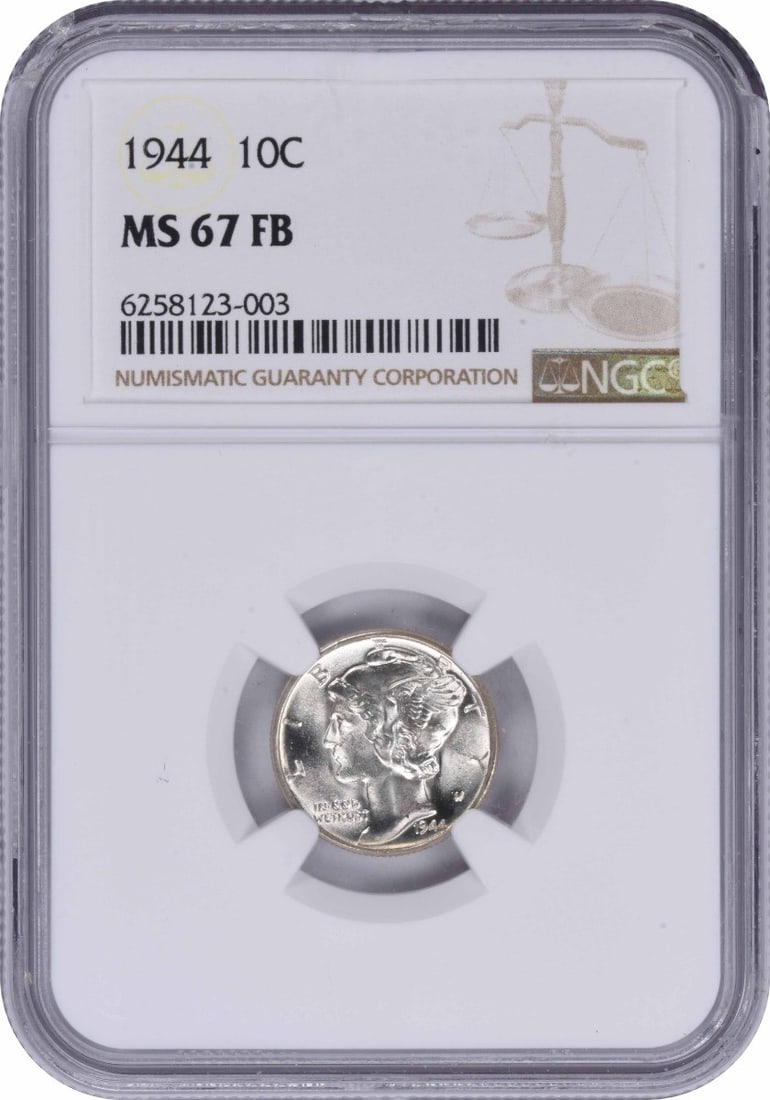 1944 Mercury Silver Dime MS67FB NGC: 1944 Mercury Silver Dime MS67FB NGC The 1944 Mercury Silver Dime MS67FB NGC is a stunning example of American numismatics, boasting an exceptionally high grade of MS67. Certified by the Numismatic Gua