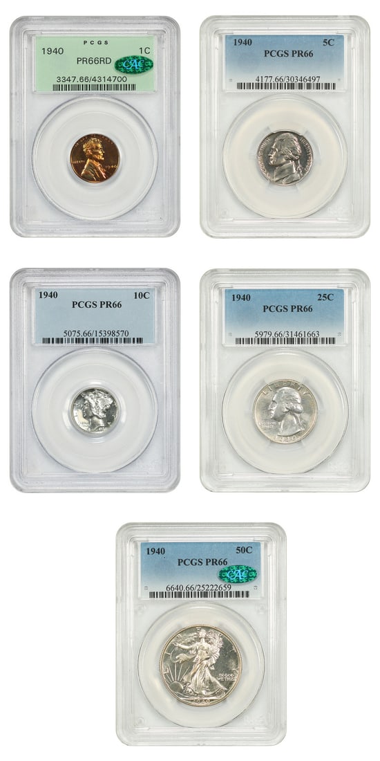 1940 1C-50C Proof Set PCGS/ CAC PR66 (5 Coins) - Proof Sets (1 of 4)