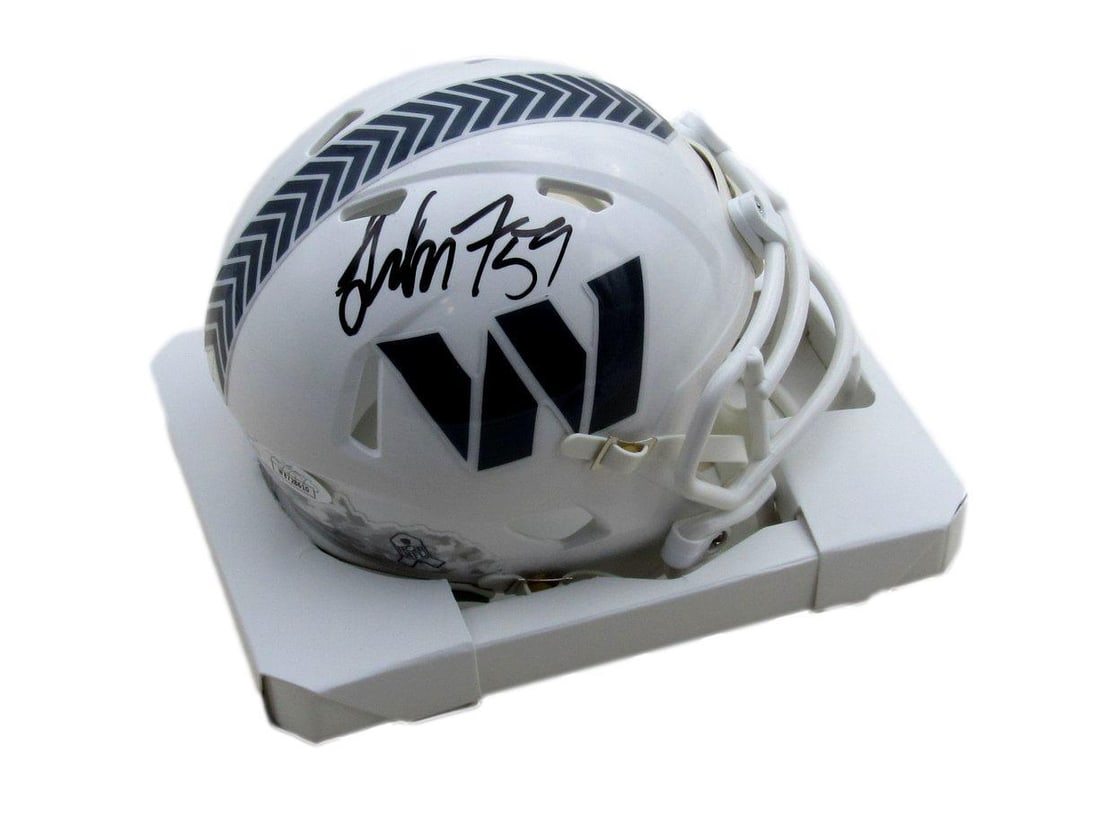 Service Helmet Commanders Signed Salute London Fletcher Mini: Service Helmet Commanders Signed Salute London Fletcher Mini Jalen Carter's signed salute to service mini helmet is an official Philadelphia Eagles football signed by the player. The helmet bears a si