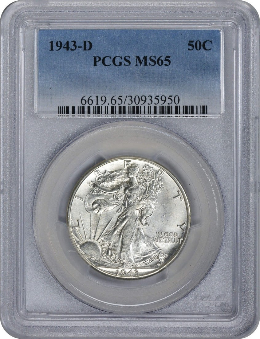 1943-D Walking Liberty Silver Half Dollar MS65 PCGS: 1943-D Walking Liberty Silver Half Dollar MS65 PCGS The 1943-D Walking Liberty Silver Half Dollar MS65 PCGS boasts exceptional detail and luster, thanks to its high grade from the Professional Coin Gr