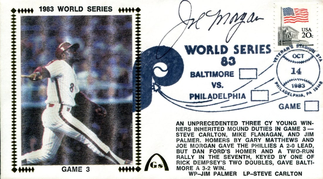 Joe Morgan Autographed First Day Cover: Joe Morgan Autographed First Day Cover Signed by baseball legend Joe Morgan, this First Day Cover features his signature in black pen across the front of the envelope. The item comes with authenticati