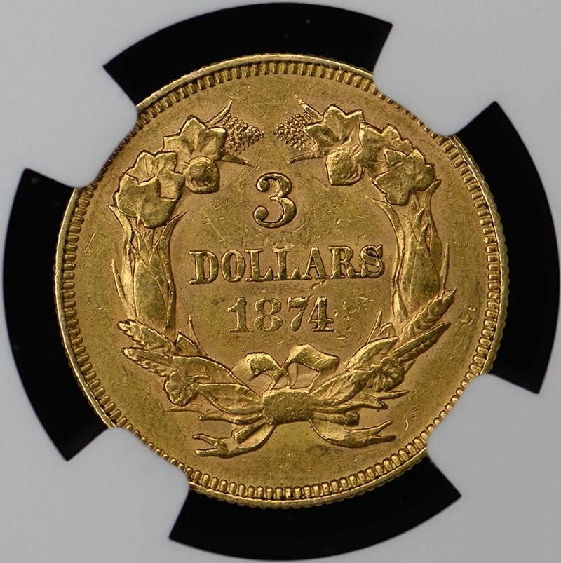 NGC AU55 Three Dollar 1874 - 3