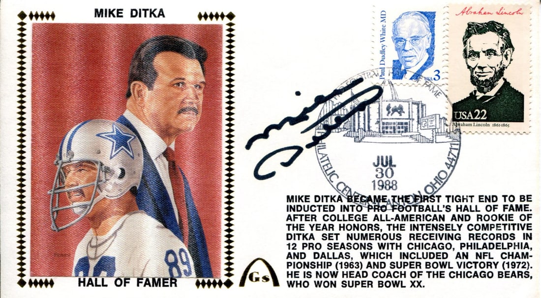Mike Ditka Autographed First Day Cover (JSA): Mike Ditka Autographed First Day Cover (JSA) Item Specifics: Brand: James Spence Authentication (JSA) Mike Ditka Autographed First Day Cover Signed in black sharpie across the front of the cover Authe