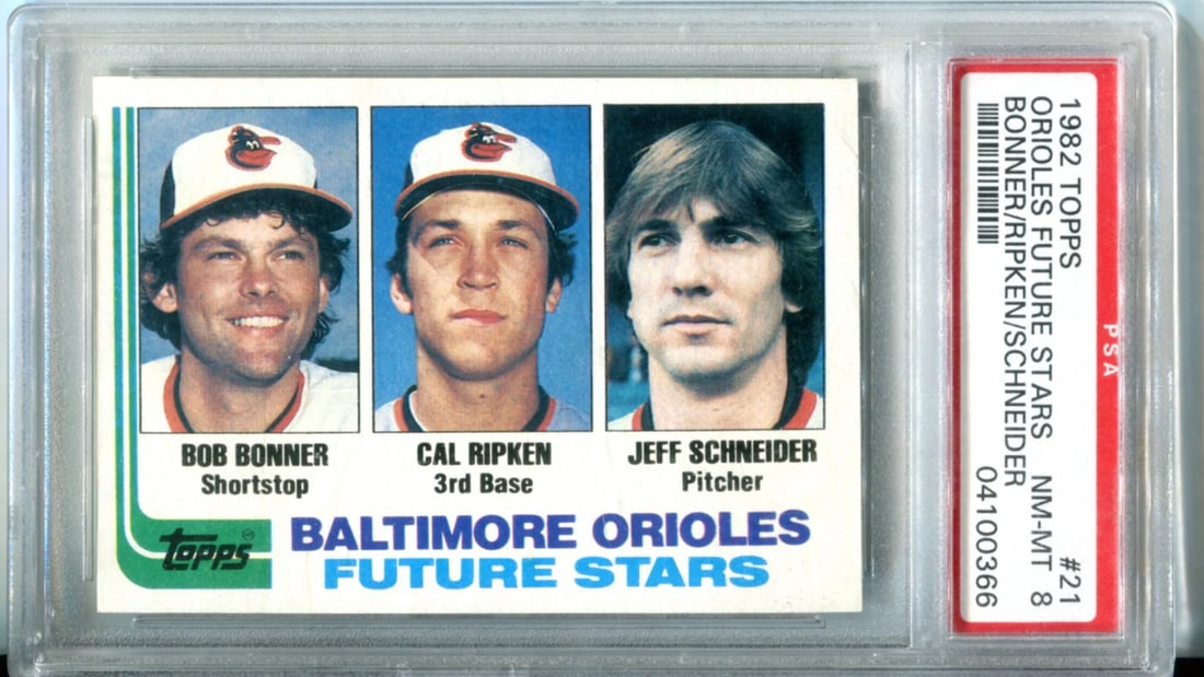 Cal Ripken, Bob Bonner, and Jeff Schneider 1982 Topps Baltimore Orioles Future S: Cal Ripken, Bob Bonner, and Jeff Schneider 1982 Topps Baltimore Orioles Future S The 1982 Topps Baltimore Orioles Future Stars card features Cal Ripken, Bob Bonner, and Jeff Schneider in a unique trip