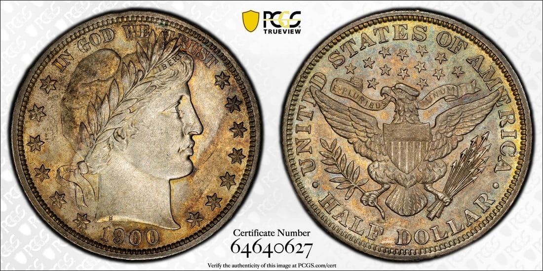 PCGS AU58 Barber Half Dollar 50C - 5