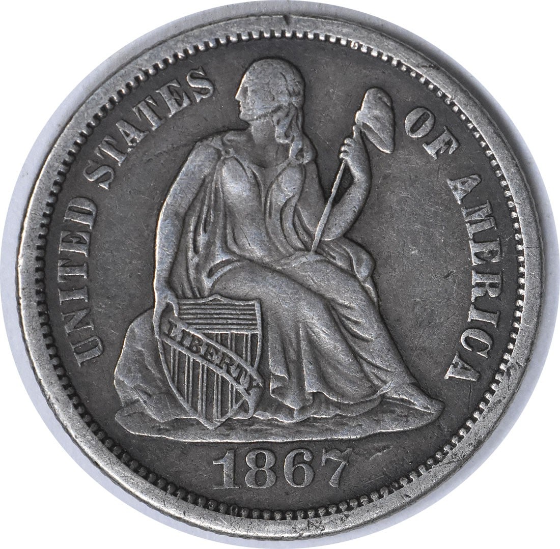 1867-S Liberty Seated Silver Dime EF Uncertified: 1867-S Liberty Seated Silver Dime EF Uncertified The 1867-S Liberty Seated Silver Dime EF Uncertified boasts an impressive history, with over 140,000 coins minted in San Francisco that year. This circ
