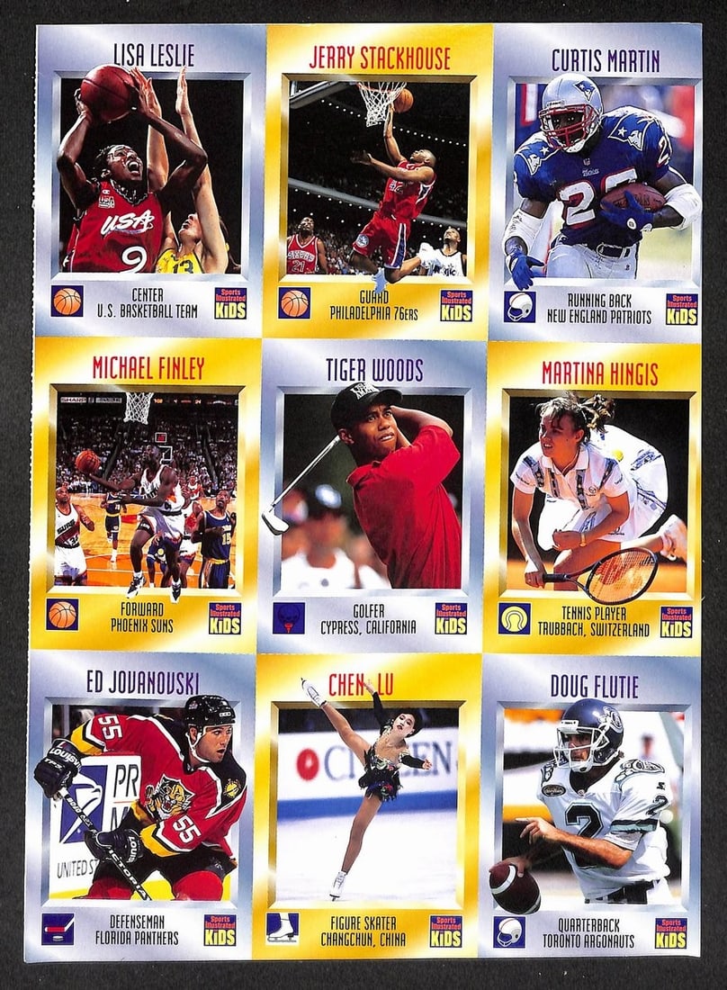 1996 Sports Illustrated For Kids 9 Card Uncut Sheet Tiger Woods RC 211271 (1 of 4)