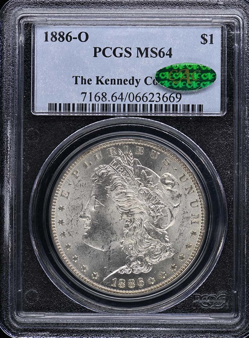 1886-O $1 Morgan Dollar PCGS MS64 (CAC): 1886-O $1 Morgan Dollar PCGS MS64 (CAC) The 1886-O $1 Morgan Dollar PCGS MS64 (CAC) boasts an impressive grade of MS64, indicating exceptional condition and preservation. Certified by the prestigious 