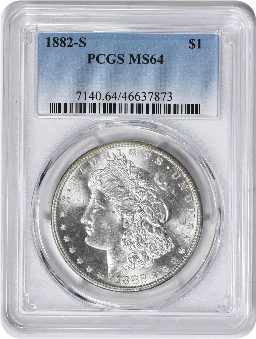 MS64 Morgan Silver Dollar 1882-S: MS64 Morgan Silver Dollar 1882-S MS64 Morgan Silver Dollar 1882-S, certified by PCGS as Uncirculated, boasts a rich history and stunning design. This beautifully crafted coin features the iconic portr
