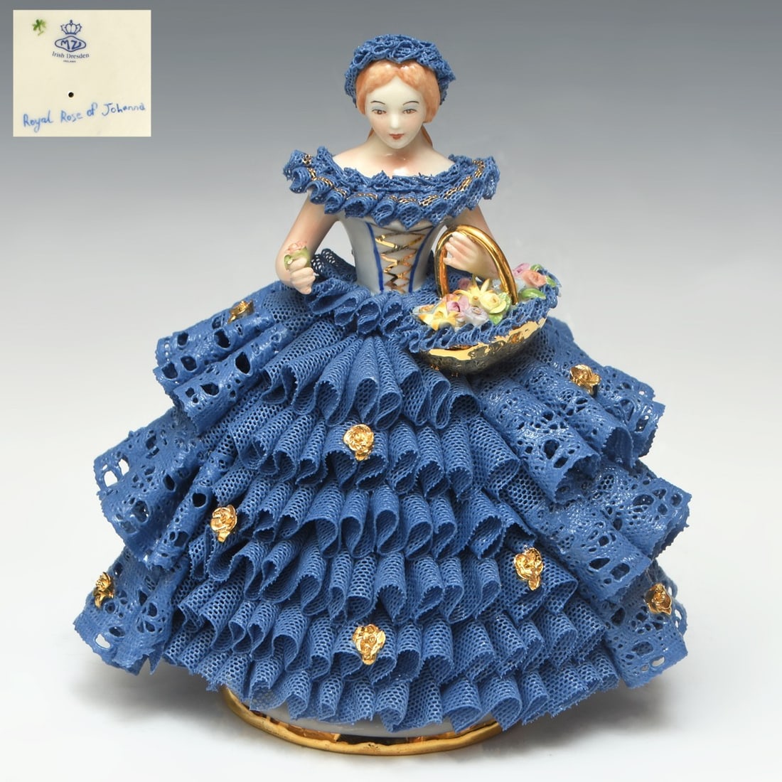 Royal Figurine Lady Of Johanna Lace Rose Dresden Irish Flower Basket (1 of 9)