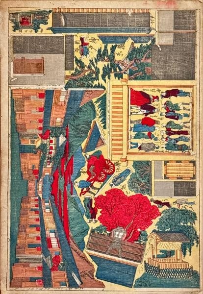 Hasegawa Sadanobu Meiji Woodblock Kobe Fukuhara District Lantern Cut out Print (1 of 1)