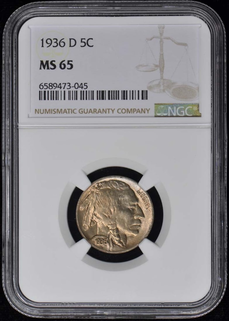 1936-D Buffalo Nickel 5C NGC MS65: 1936-D Buffalo Nickel 5C NGC MS65 The 1936-D Buffalo Nickel, graded MS65 by the NGC, boasts a rich history and exceptional condition. This uncirculated coin features the iconic design of James Earle F