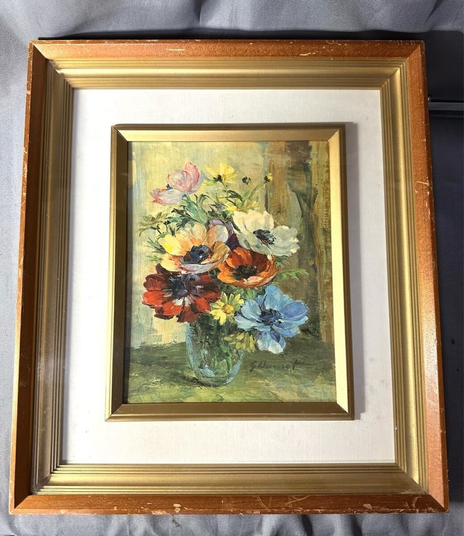 Danset Original Oil Painting Anemone Flowers Still Framed Vintage Art (1 of 10)