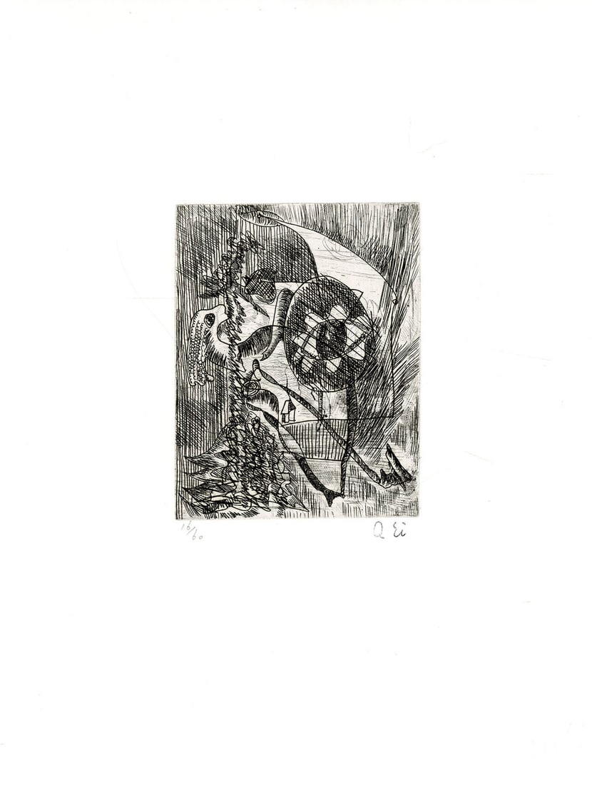 Ei Q Copperplate Print Work 75 Etching Limited Edition 60 Signed Modernist Art (1 of 5)