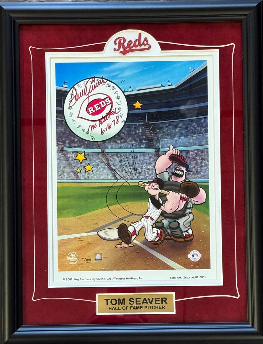 Tom Seaver Autographed Cincinnati Reds Popeye Toon Art 14x18 Framed (MLB/ JSA) (1 of 2)