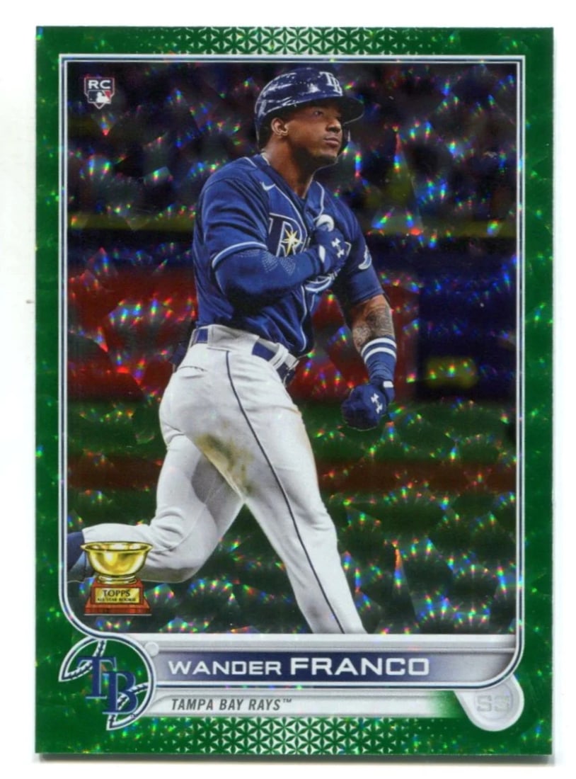 Wander Franco 2022 Topps Series One Green Reverse Foil Card 141/ 499: Wander Franco 2022 Topps Series One Green Reverse Foil Card 141/ 499 Wander Franco's 2022 Topps Series One card features a striking green reverse foil design, making it a standout addition to any base