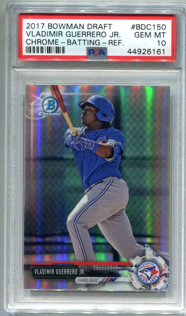 Vladimir Guerrero Jr. 2017 Bowman Draft Refractor Card #BDC150 PSA 10: Vladimir Guerrero Jr. 2017 Bowman Draft Refractor Card #BDC150 PSA 10 Vladimir Guerrero Jr. 2017 Bowman Draft Refractor Card #BDC150 (PSA 10) showcases the highly touted prospect in refractor form, a 