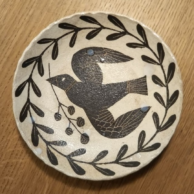 Makoto Kagoshima Round Bowl plate Bird 6.7in Stamped Handmade Collectible Plate (1 of 4)
