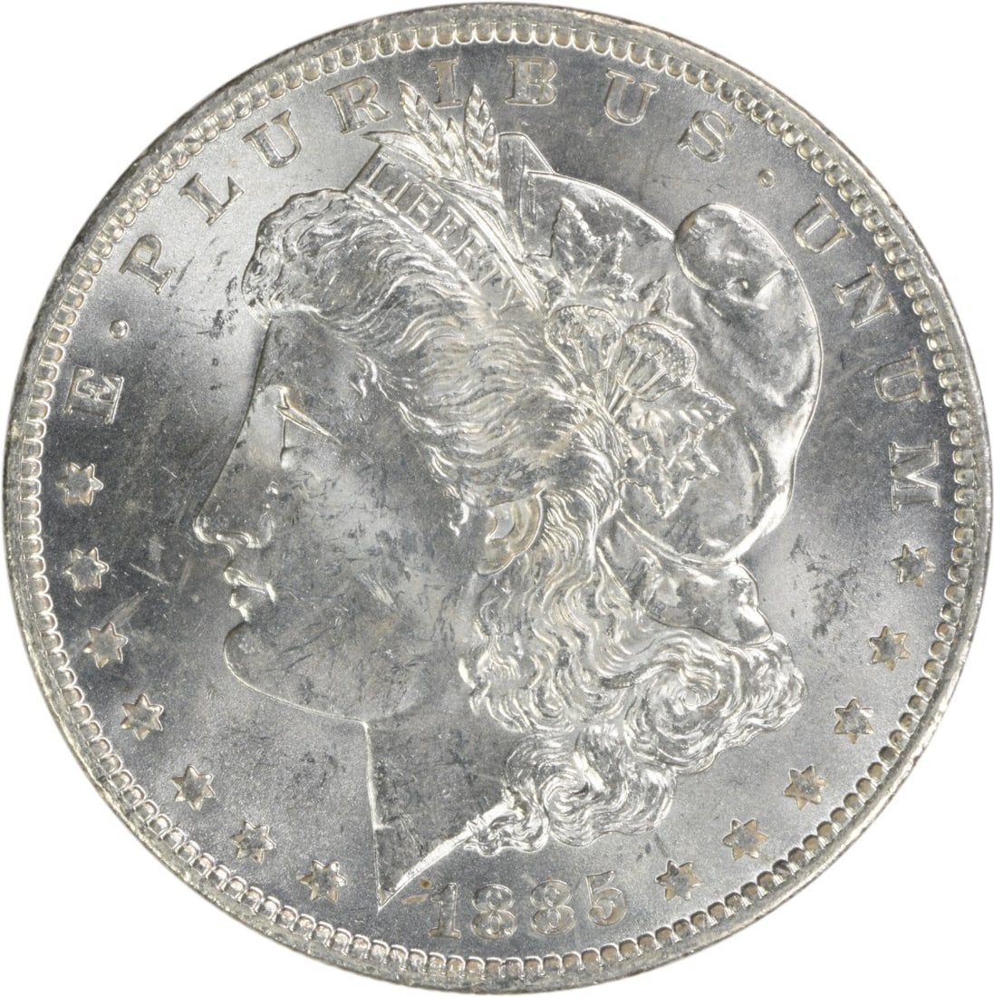 Morgan Silver Dollar 1885 Choice BU Uncertified: Morgan Silver Dollar 1885 Choice BU Uncertified Choice BU Uncertified Morgan Silver Dollar 1885, featuring the iconic design of Augustus Saint-Gaudens, showcases its impressive condition with a high l