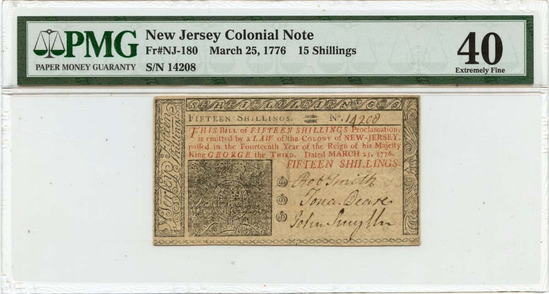 Shillings New Jersey Note Colonial 15 1776 March 25 FR#NJ-180 (1 of 1)