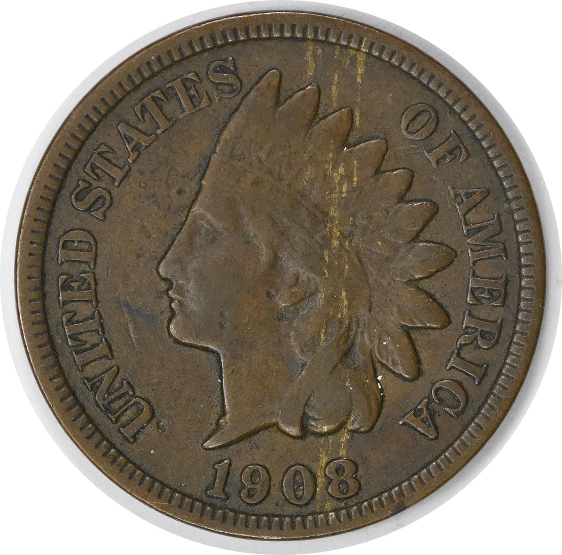 1908-S Indian Cent F Uncertified: 1908-S Indian Cent F Uncertified The 1908-S Indian Cent F Uncertified coin features a circulated condition with a grade of F, showcasing its natural wear and tear. Made from copper, it was minted in S