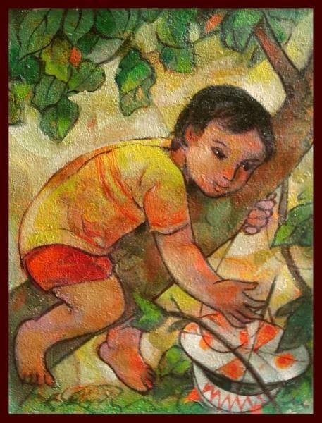 Roger San Miguel Oil Painting Child Climbing Tree Original Philippine Art (1 of 3)