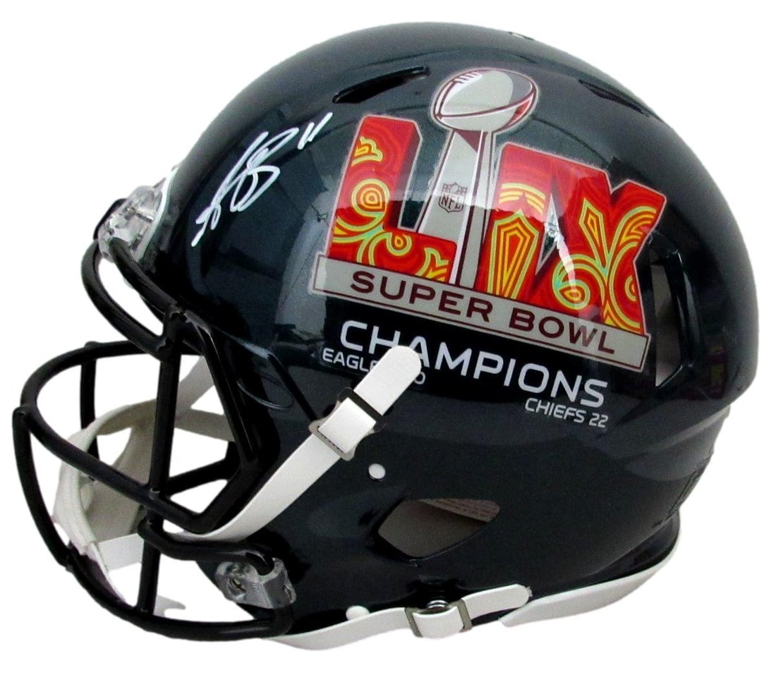 Signed Full Size Authentic A.J. Brown SB Eagles LIX Champ Helmet 195535: Signed Full Size Authentic A.J. Brown SB Eagles LIX Champ Helmet 195535 Signed Full Size Authentic A.J. Brown SB Eagles LIX Champ Helmet - Beckett Authentication Services (BAS) verified, this helmet b