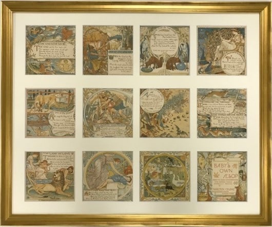 1887 Walter Crane Babys Own Aesop 11 Wood Engravings Framed: 1887 Walter Crane Babys Own Aesop 11 Wood Engravings Framed Item Specifics: Artist: Walter Crane Edmund Evans Unit Of Sale: Single Piece Image Orientation: Landscape Size: Large Material: Paper Region