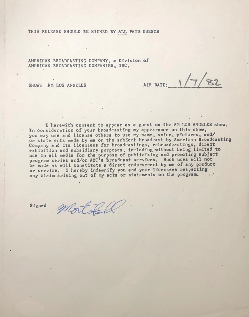 Sahl Mort Autographed Contract JSA: Sahl Mort Autographed Contract JSA Signed in blue pen across the contract by comedy legend Mort Sahl, this JSA-verified autographed contract showcases the iconic artist's mark. Accompanied by a COA fr