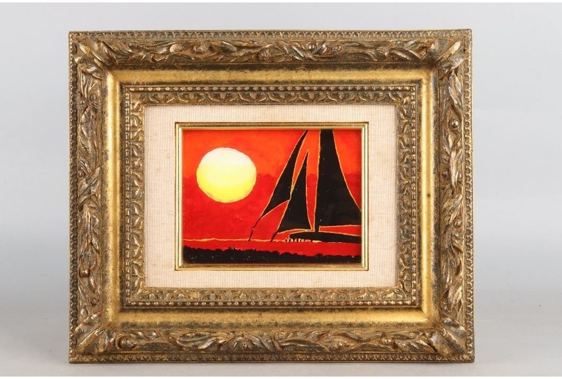 Toshiro Arikata oil painting glass antique sunset yacht ship sail ocean japanese: Toshiro Arikata oil painting glass antique sunset yacht ship sail ocean japanese Item Specifics: Primary Material: Glass Color: Multi-Color Original/Reproduction: Antique Original Region Of Origin: Ja