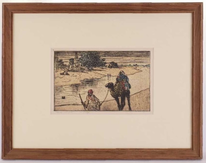 Charles W. Bartlett "Man Leading Camel" Hand-Colored Etching Signed Proof c.1920 (1 of 10)