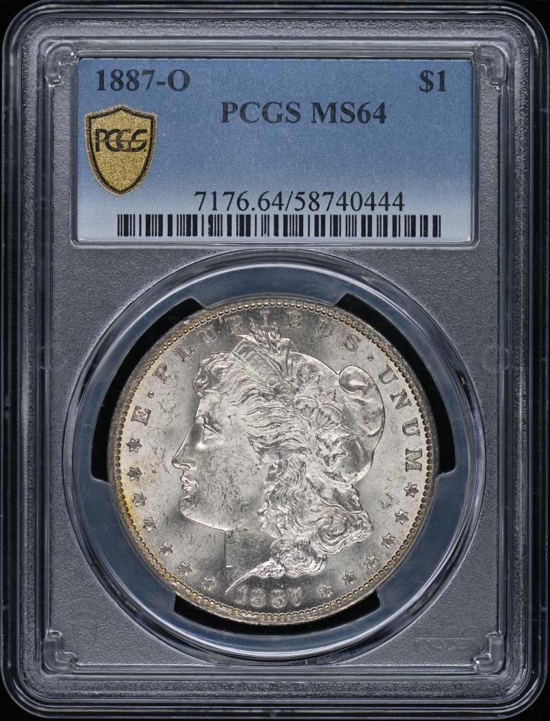 1887-O $1 Morgan Dollar PCGS MS64: 1887-O $1 Morgan Dollar PCGS MS64 The 1887-O $1 Morgan Dollar is a highly sought-after coin, certified by PCGS as MS64. This uncirculated coin features the iconic design of Augustus Saint-Gaudens and 